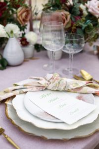 tablescape. pink wedding details. place setting. eating at a wedding.