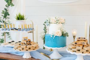 wedding details. styled photo. blue and white wedding. bride and groom.